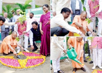 विश्व पर्यावरण के अवसर पर योगी ने रोपा विल्व वृक्ष का पौधा